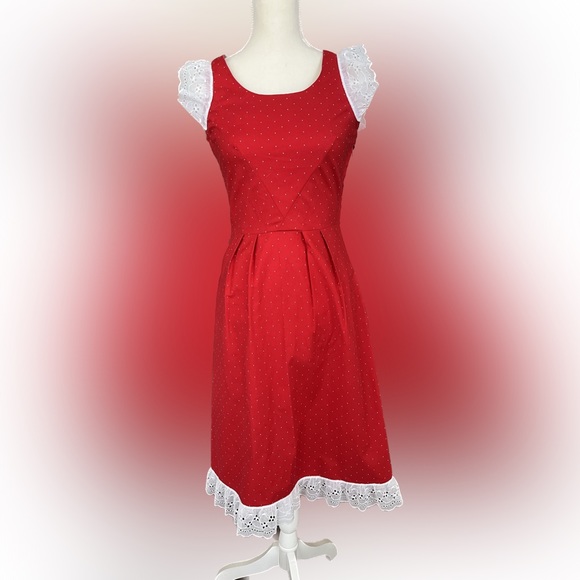 lace  sleeve polka dot fitted vintage dress great condition - Picture 8 of 9